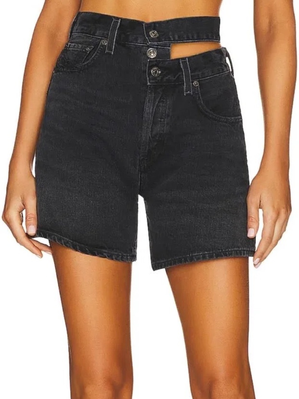 Agolde Black High-Rise Cutout Denim Shorts